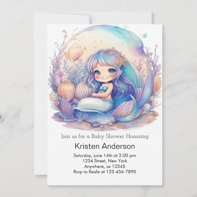 Invitation Whimsski Underwater Adventure Mermaid Baby shower (Devant)