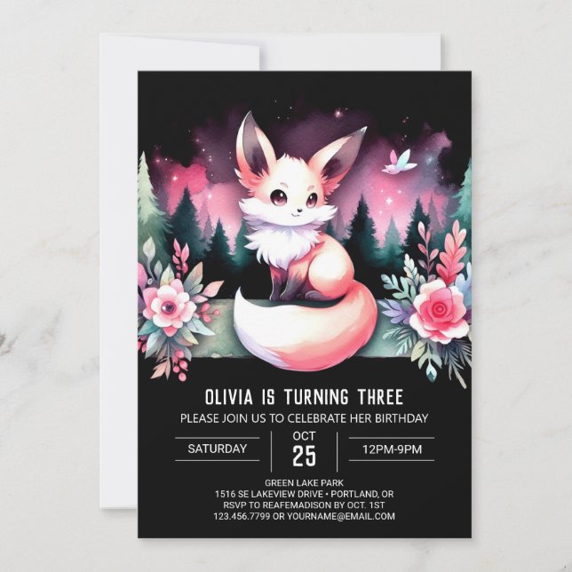 Invitation Whimsy Boho Fox Anniversaire numérique (Devant)