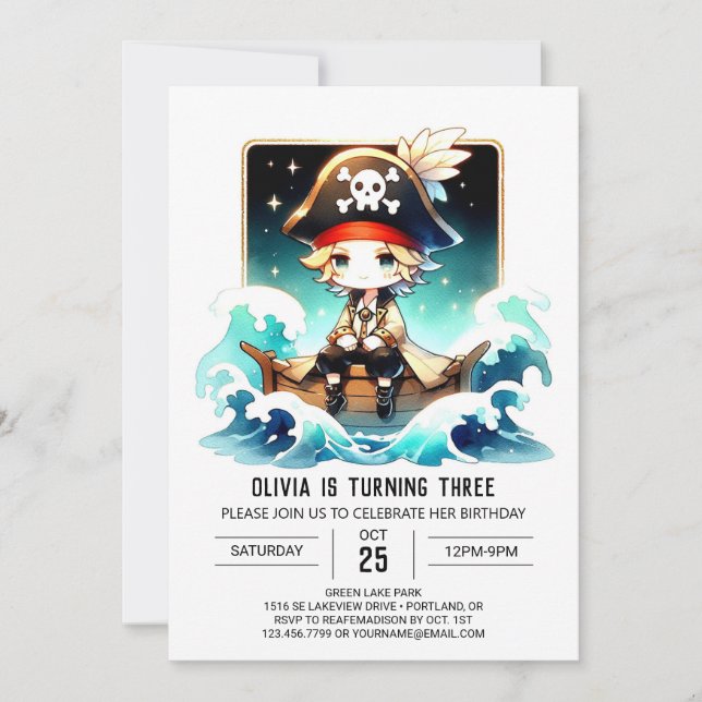 Invitation Whimsy Boho Pirate Anniversaire (Devant)