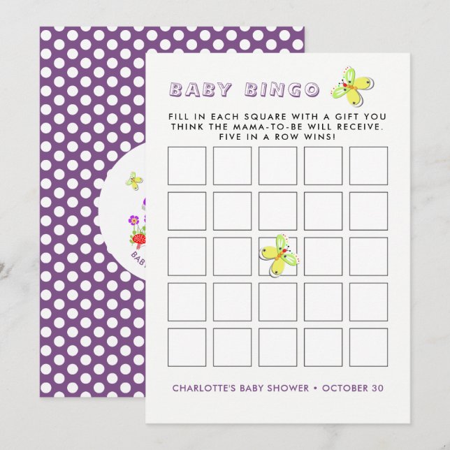 Invitation Whimsy Bunny Baby shower de lapin Jeu de Bingo (Devant / Derrière)