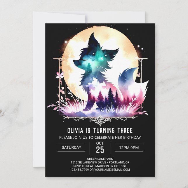 Invitation Whimsy Children Wolf Anniversaire (Devant)