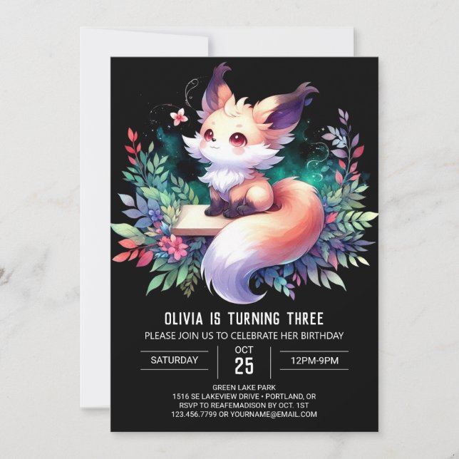 Invitation Whimsy Cute Fox Anniversaire numérique (Devant)