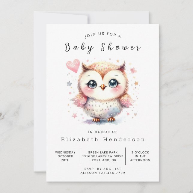 Invitation Whimsy Digital Owl Baby shower (Devant)