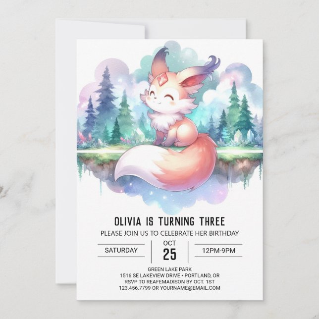 Invitation Whimsy Dreamy Fox Anniversaire numérique (Devant)