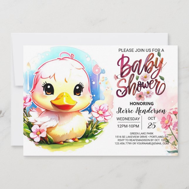 Invitation Whimsy Duckkling Baby shower (Devant)