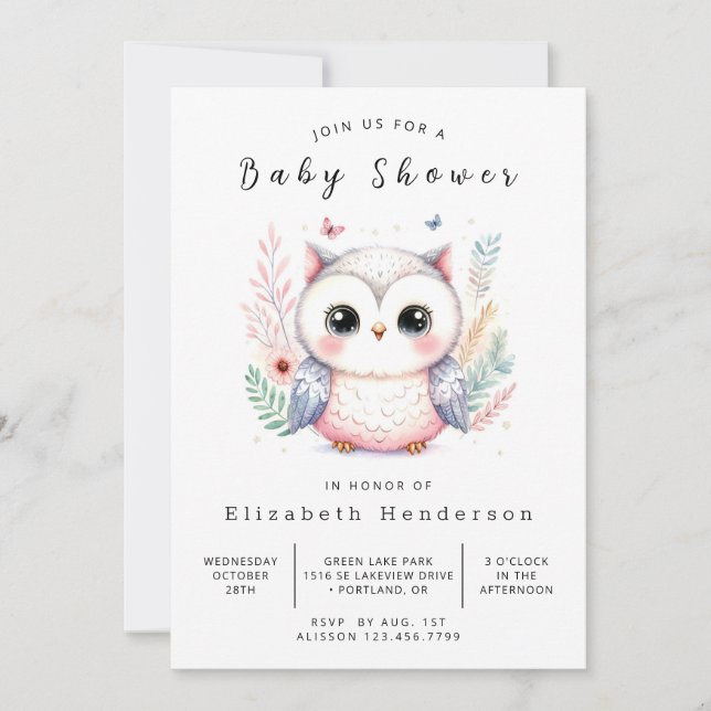 Invitation Whimsy Editable Owl Baby shower (Devant)