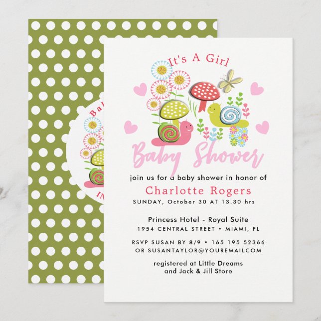 Invitation Whimsy Fairy Tale Spring Garden Baby Girl Douche (Devant / Derrière)