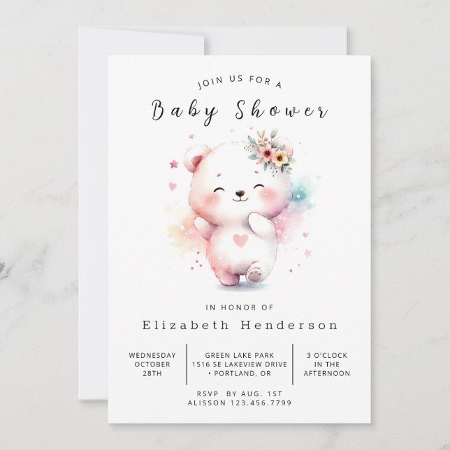 Invitation Whimsy Happy Bear Baby shower (Devant)