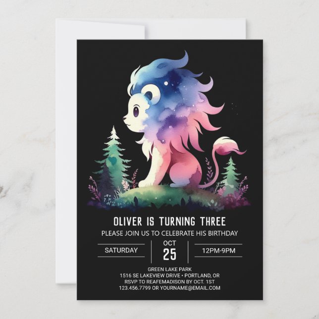 Invitation Whimsy Imaginaire Lion Anniversaire (Devant)