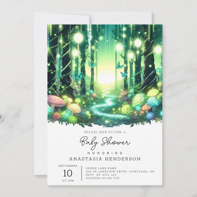 Invitation Whimsy Magique Baby shower forestier enchanté (Devant)