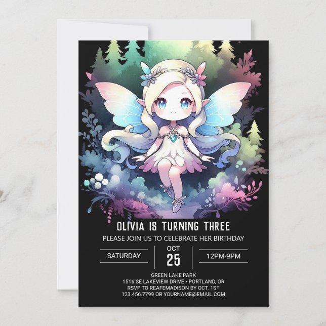Invitation Whimsy Minimalist Fairy Anniversaire (Devant)