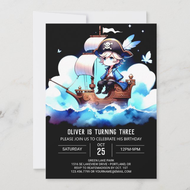 Invitation Whimsy Modèle Pirate Anniversaire (Devant)