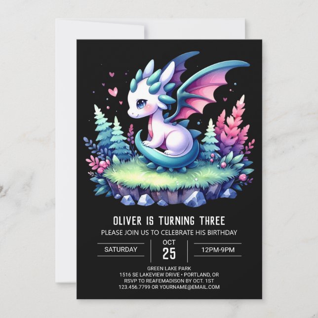 Invitation Whimsy Nature Dragon Anniversaire (Devant)