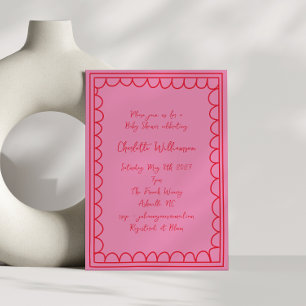 Invitation Whimsy Script rose Doodle rouge Baby shower fronta