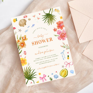 Invitation Whimsy Tropical Shell Coquette Bow Baby shower
