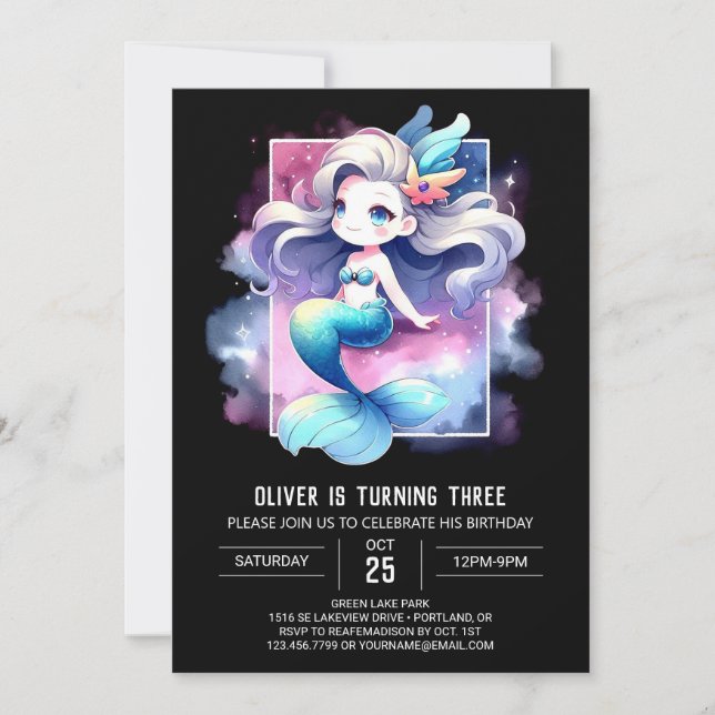 Invitation Whimsy Under the Sea Mermaid Anniversaire (Devant)