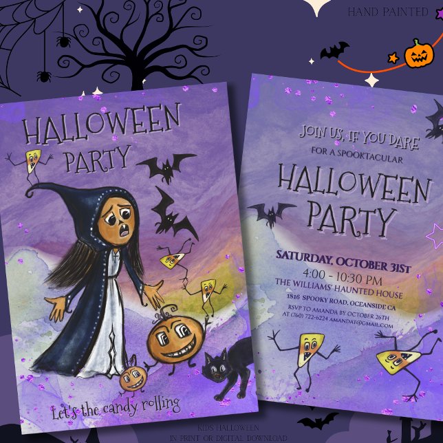 Invitation Whimsy Witch, Pumpkin & Candy Corn Halloween Party (Whimsy Witch, Pumpkin & Candy Corn Halloween Party Invitation)