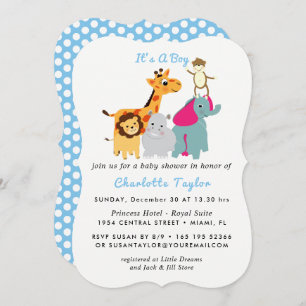 Invitation Whimsy Zoo Animaux mignons garçons Baby shower Inv
