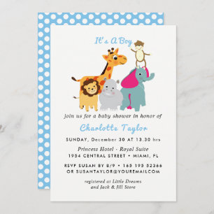 Invitation Whimsy Zoo Animaux mignons garçons Baby shower Inv