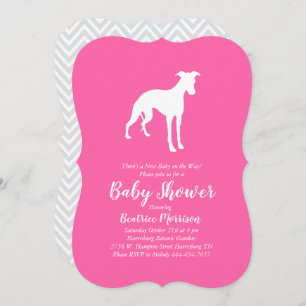 Invitation Whippet Chien Baby shower fille rose