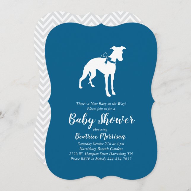 Invitation Whippet Chien Baby shower Garçon bleu (Devant / Derrière)
