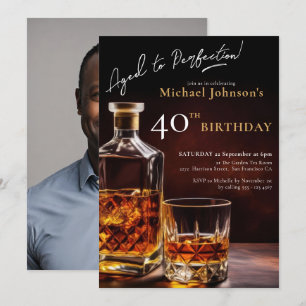 Invitation Whiskey Black Gold Photo 40th Birthday Party