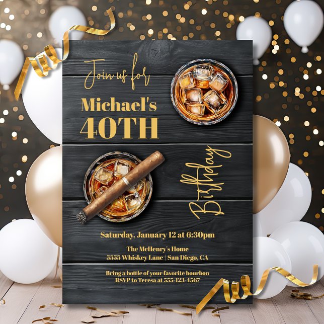 Invitation Whiskey Bourbon et Cigar Anniversaire (Créateur téléchargé)