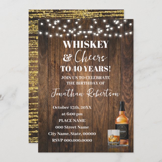 Invitation Whiskey & Cheers Western Adult Birthday Party (Devant / Derrière)