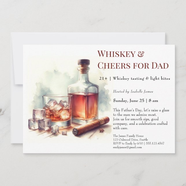 Invitation Whiskey & Cheveux - Fête des Pères modifiable (Devant)