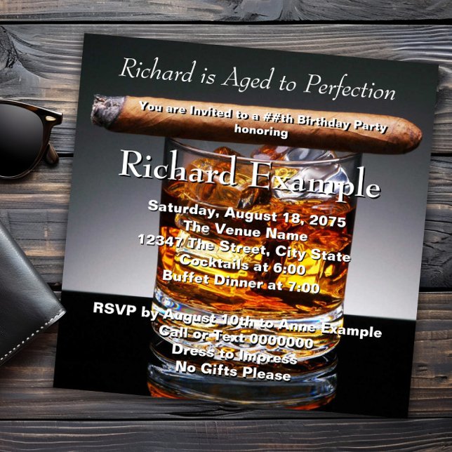 Invitation Whiskey et Cigar Birthday Party (Whiskey and cigar birthday party invitation and any occasion or event. All text can be changed.)