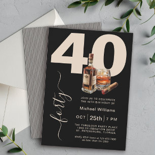 Invitation Whiskey et Cigars Masculine 40e fête d'anniversair