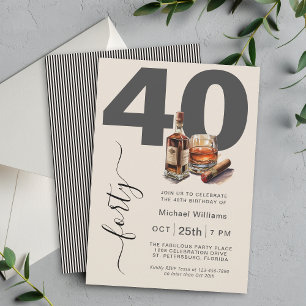 Invitation Whiskey et Cigars Masculine 40e fête d'anniversair