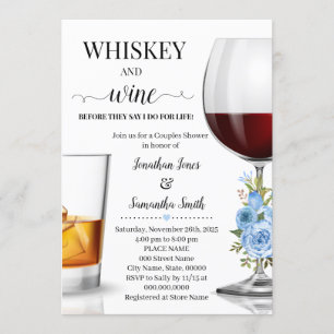 Invitation Whiskey et vin avant de faire wedding shower bleu
