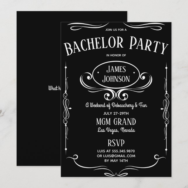 Invitation Whiskey Étiquette Bachelor (ette) Party (Devant / Derrière)