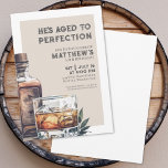 Invitation Whiskey, fête d'anniversaire masculine<br><div class="desc">Elégante Invitation d'anniversaire masculine à thème Whiskey. Célébrez cinquante ans de vie avec cette invitation classique et masculine avec une grande bouteille de whisky à l'aquarelle et du verre sur le côté droit, lui donnant une touche moderne. En haut de l'invitation, on peut lire "He's Aged to Perfection", le reste...</div>