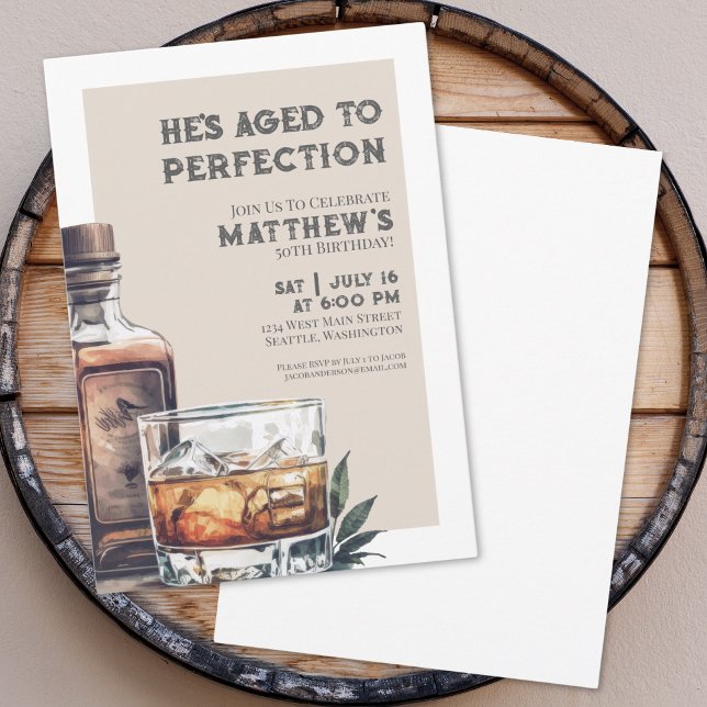 Invitation Whiskey, fête d'anniversaire masculine (Whiskey Men's Birthday Party Invitation )