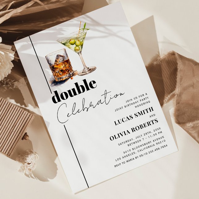Invitation Whiskey & Martini fête d'anniversaire conjointe po (Créateur téléchargé)