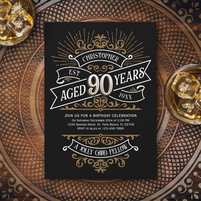 Invitation Whiskey Mens Funny 90e anniversaire (Créateur téléchargé)