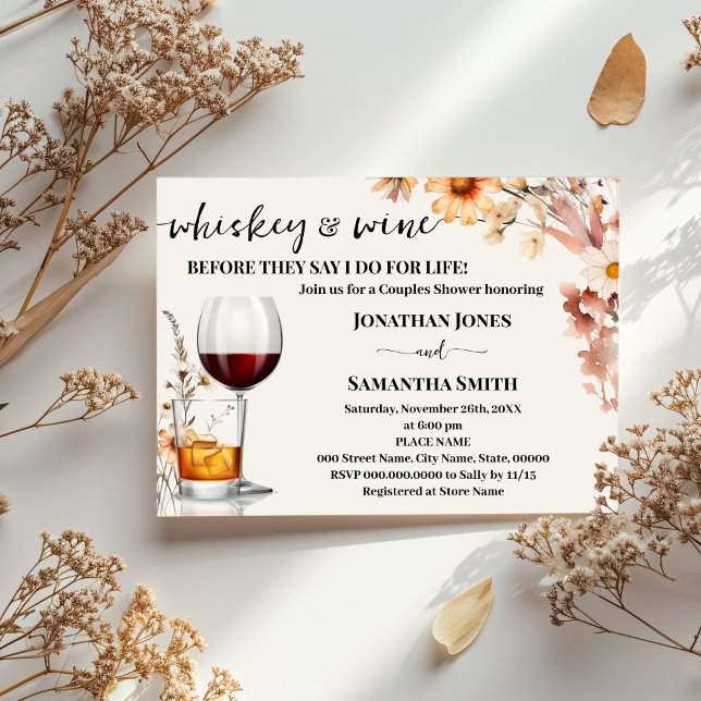Invitation Whiskey & Wine Couples Douche Automne Fleurs sauva (Créateur téléchargé)