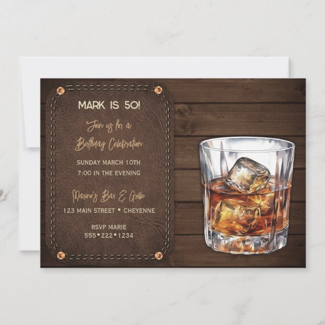 Invitation Whisky Bourbon Whiskey Chêne Cuir Masculin (Devant)