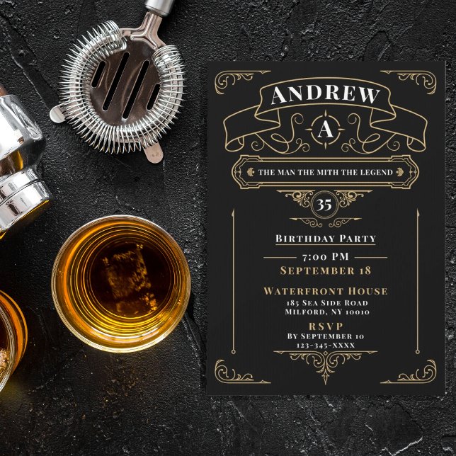 Invitation Whisky Vintage Black Birthday (Créateur téléchargé)
