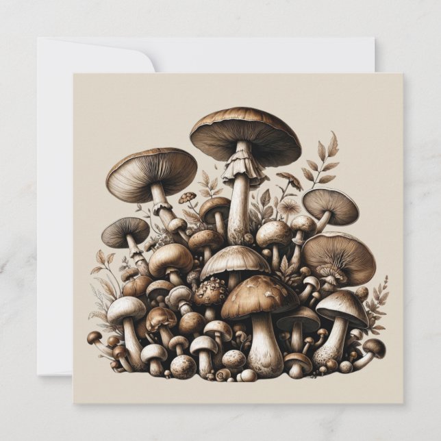 Invitation Whispering Woods : Motif de champignons sans soudu (Devant)