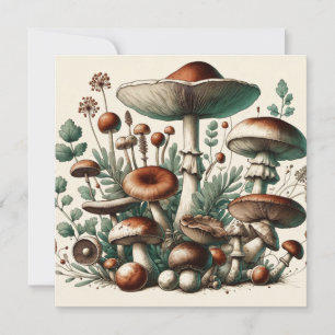 Invitation Whispering Woods : Motif de champignons sans soudu