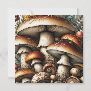 Invitation Whispering Woods : Motif de champignons sans soudu