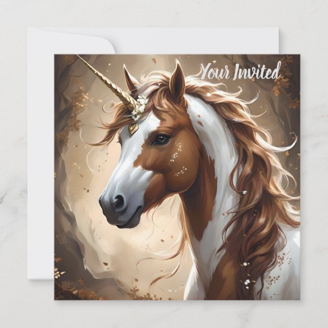 Invitation Whispers De L'Imaginaire Brown Et Blanc Unicorn, (Devant)