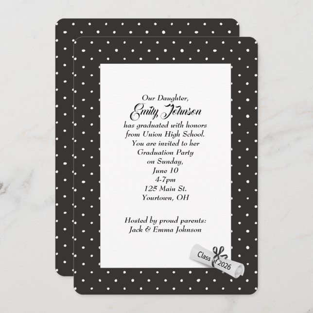 Invitation White 2026 Diploma on Polka Dot Pattern (Devant / Derrière)