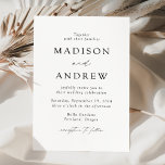 Invitation White and Black Modern Elegance Wedding<br><div class="desc">Minimalist,  modern wedding invitation featuring your wedding details in black lettering with calligraphy script accents. The white background can be changed to a color of your choice. Designed to coordinate with our Modern Elegance wedding collection.</div>