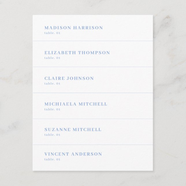 Invitation White and Dusty Blue Wedding Place Name Card DIY (Devant)