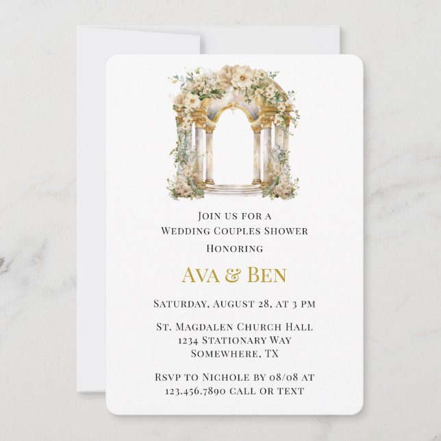 Invitation White and Gold Church Mariage Couples Douche (Devant)