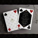 Invitation White Art Deco Gatsby Casino Vegas Poker Wedding<br><div class="desc">Unique Casino Royale and Great Gatsby themed card design. It features vintage faux gold fleur-de-lis, Roaring 20's old Hollywood, playing cards suits, on white art deco pattern. Special wording are used as in poker game. On the back faux gold Art Deco pattern, initials. Use Personalize tool to add your information....</div>